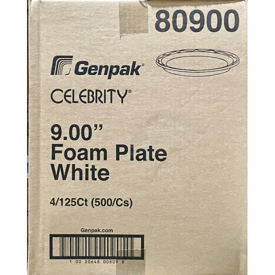 9" Foam Plate White 80900 (Genpak)-500/Case
