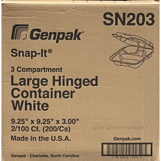 SN203-9.25x9.25 3-Comp. Container (Genpak)-200/Case
