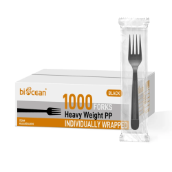 BLACK WRAPPED PLASTIC FORKS 1000 CT