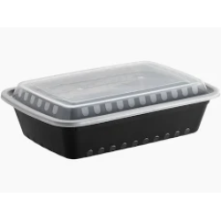 35oz Square Oval Plastic Box w/Lid (BLK)-150/Case