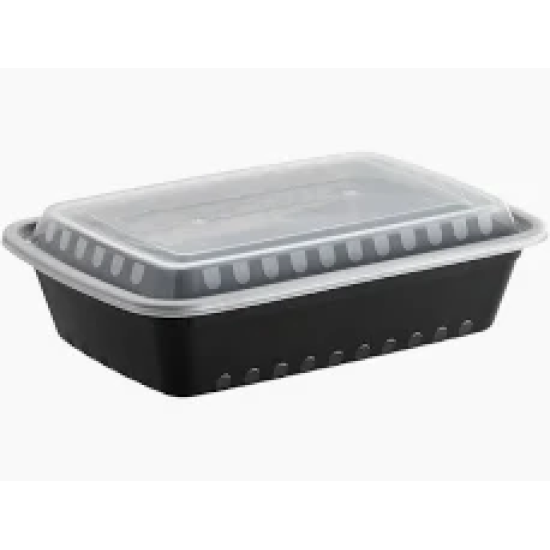 35oz Square Oval Plastic Box w/Lid (BLK)-150/Case