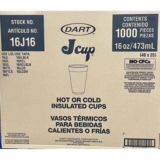 16oz Water Cups (16J16 Dart)-1000/Case