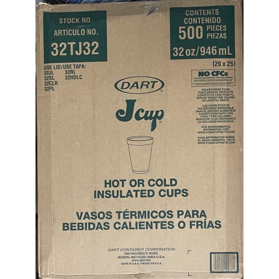 32oz Foam Cups-32TJ32 (Dart)-500/Case